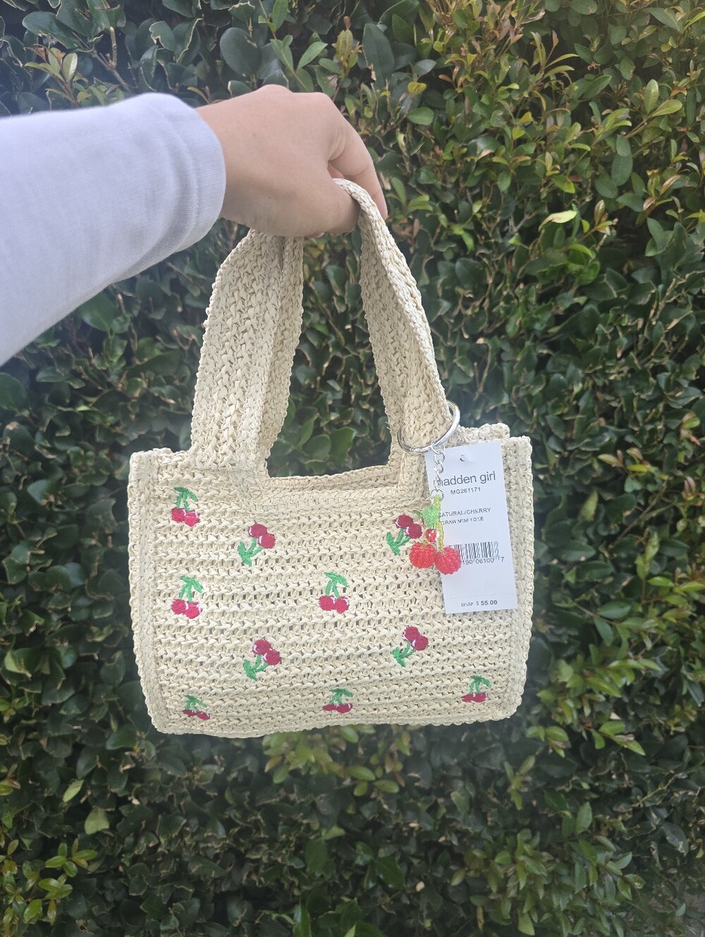 Madden Girl Cream Crochet Tote with Cherry Embroidery - Picture 11 of 13